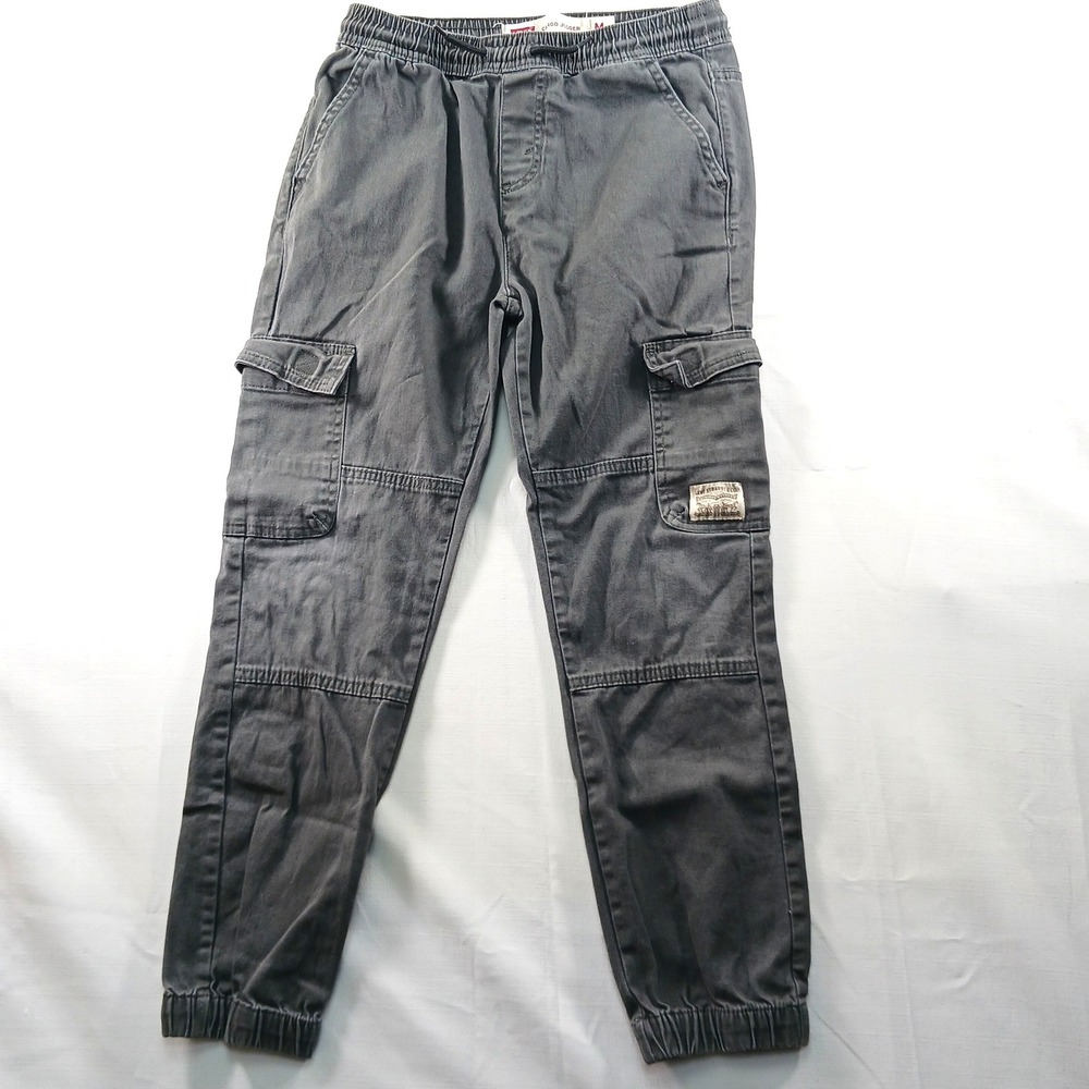 Levis Boys Gray Cargo Jogger Pants Elastic Waist Size M Medium Charcoal Utility